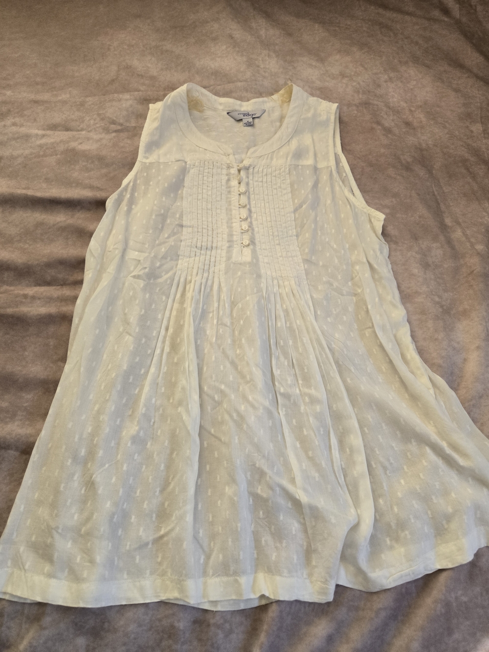 Sleeveless Swiss Dot Pintuck Top - Cream Indigo Womens SzM Tank
